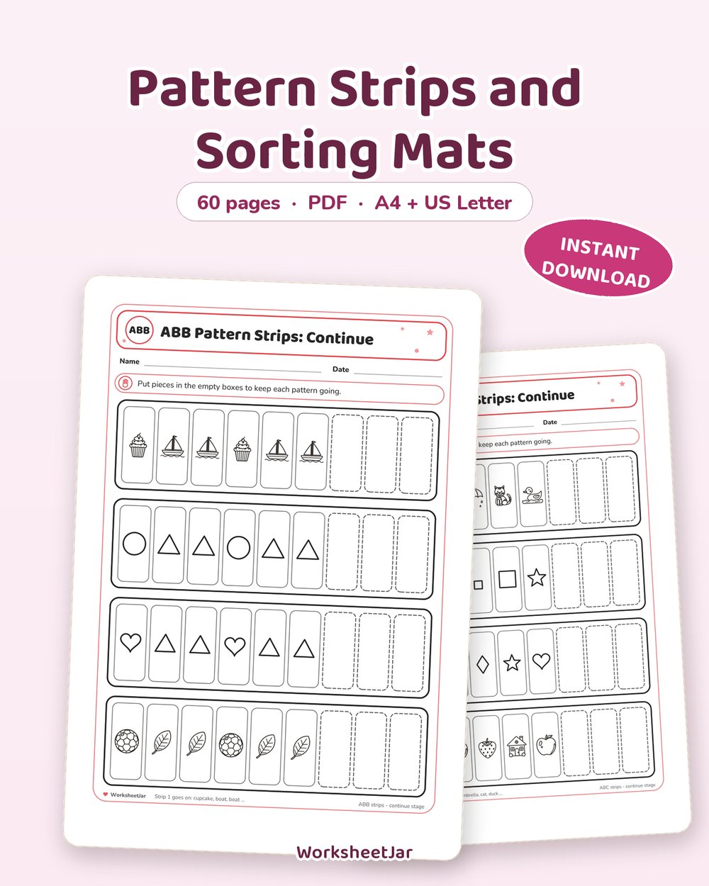 Pattern Strips and Sorting Mats | 60 Reusable Pages - printable colors & shapes PDF, page preview