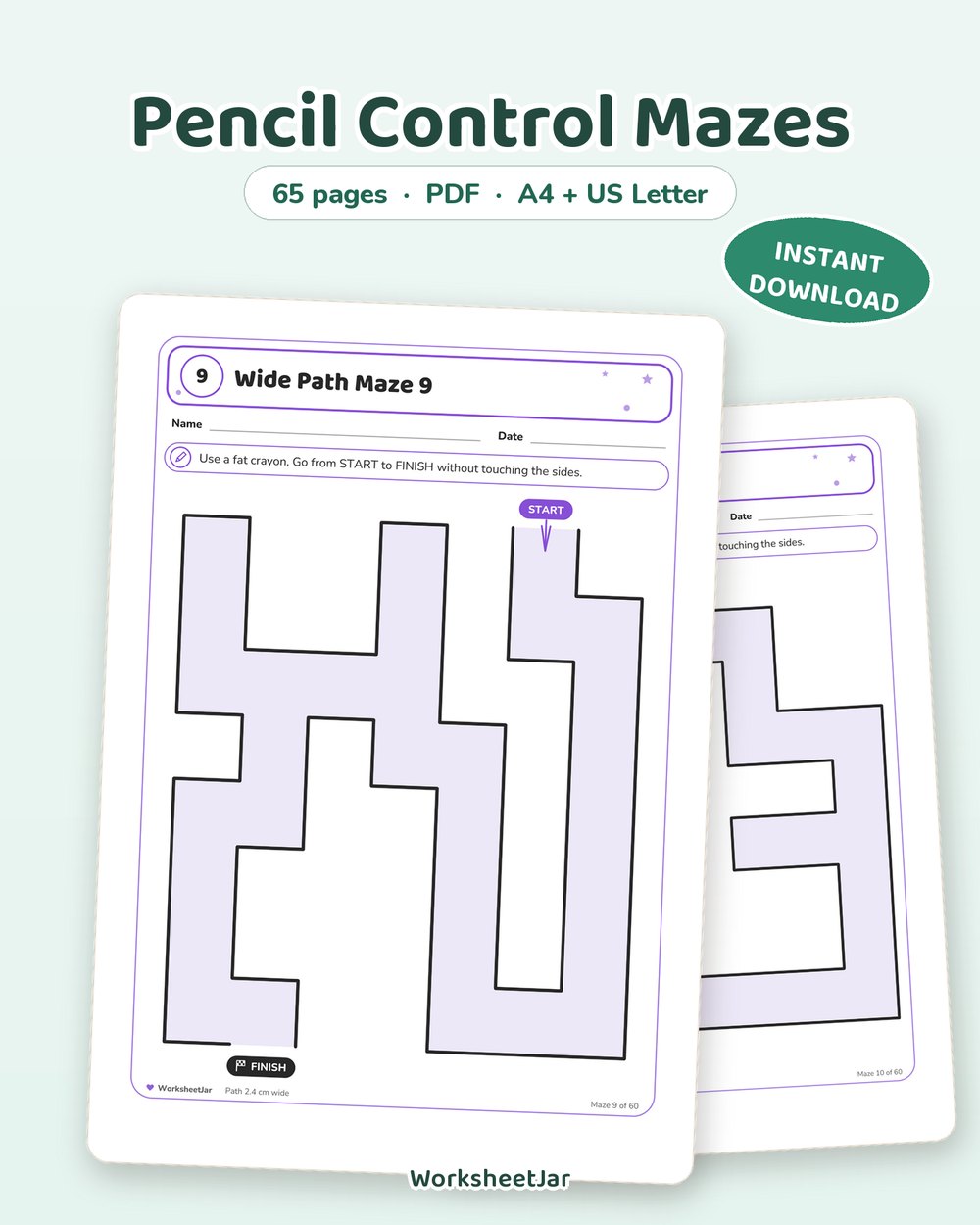 Pencil Control Mazes | 60 Progressive Path Puzzles - printable fine motor & activity PDF, page preview