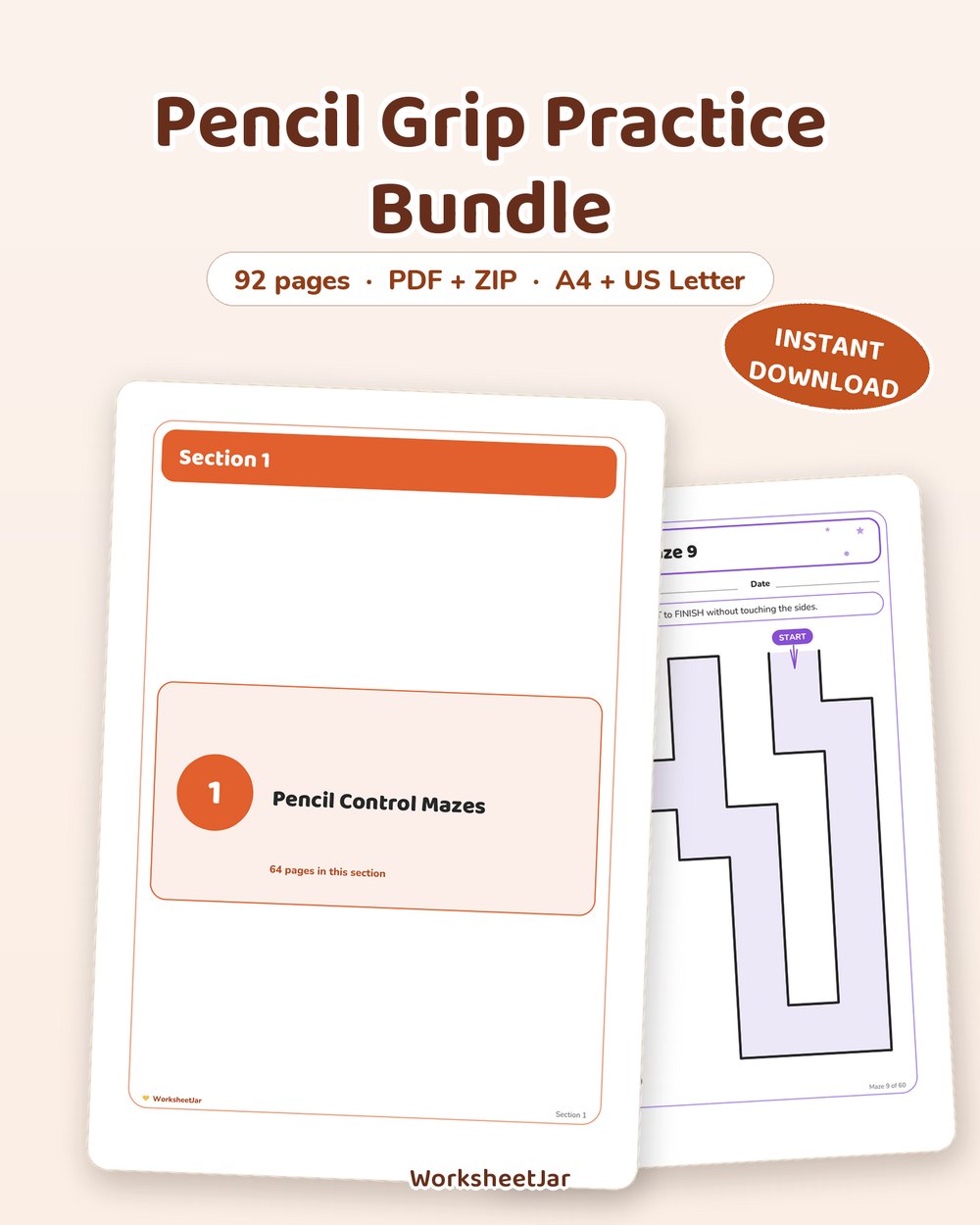 Pencil Grip Practice Bundle | 92 Pre-Writing Control Pages - printable tracing & pre-writing PDF, page preview