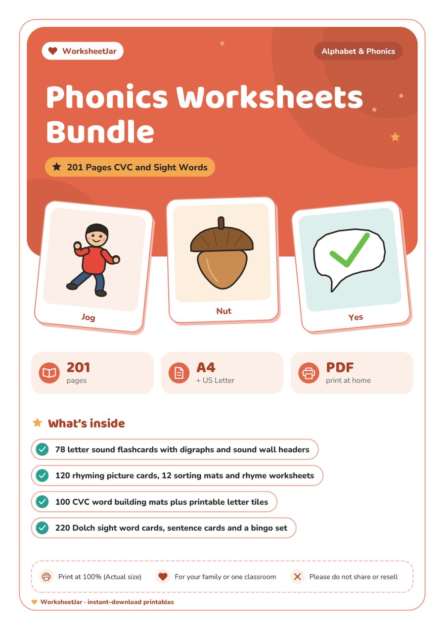 Phonics Worksheets Bundle - cover