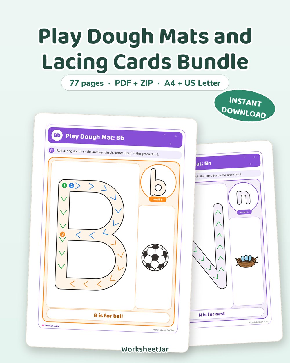 Play Dough Mats and Lacing Cards Bundle | 77 Pages - printable fine motor & activity PDF, page preview