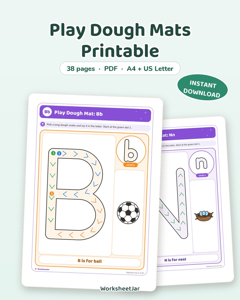 Play Dough Mats Printable | 36 Alphabet and Number Mats - printable fine motor & activity PDF, page preview