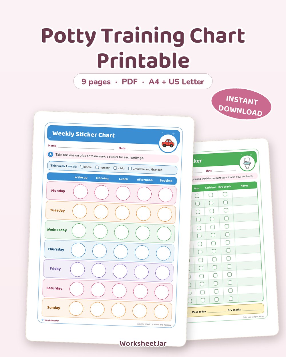 Potty Training Chart Printable | Reward Sticker Pages - printable baby & milestones PDF, page preview