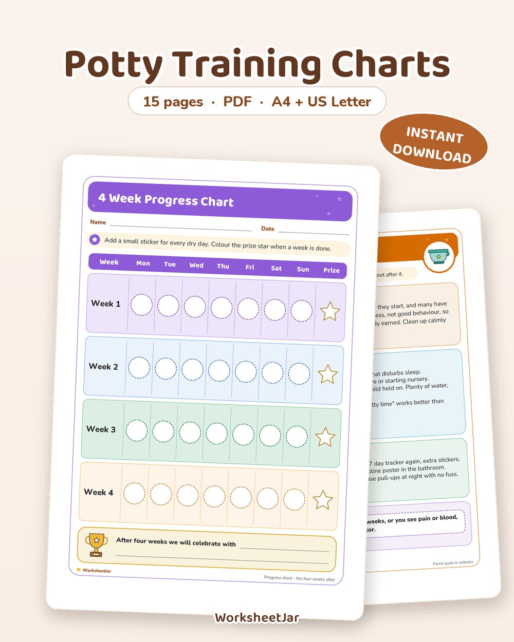 Potty Training Charts | Trackers, Stickers and Certificates - printable behaviour & routine charts PDF, page preview