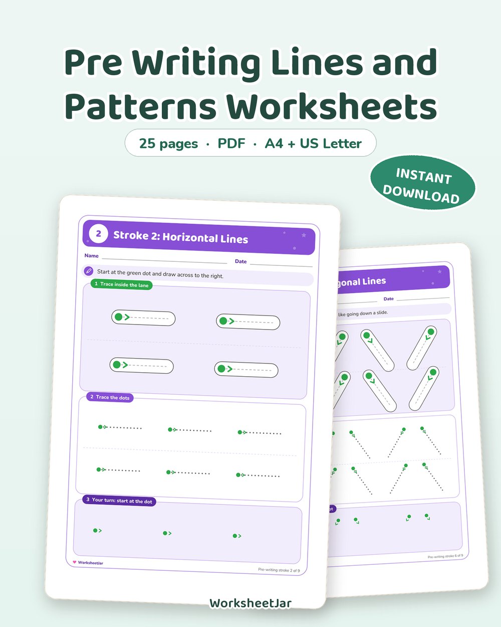 Pre Writing Lines and Patterns Worksheets | 25 Pages - printable fine motor & activity PDF, page preview