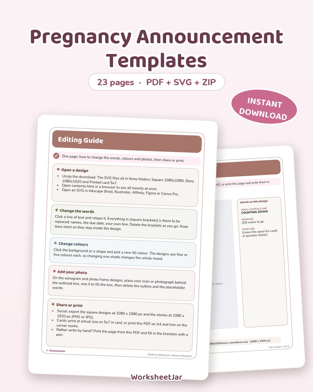 Pregnancy Announcement Templates | 20 Editable Designs - printable baby & milestones PDF, page preview