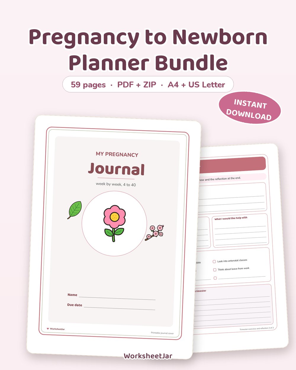 Pregnancy to Newborn Planner Bundle | 59 Pages - printable baby & milestones PDF, page preview