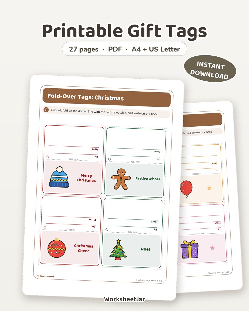 Printable Gift Tags | 60 Tags for Christmas and Birthdays - printable home & lifestyle PDF, page preview