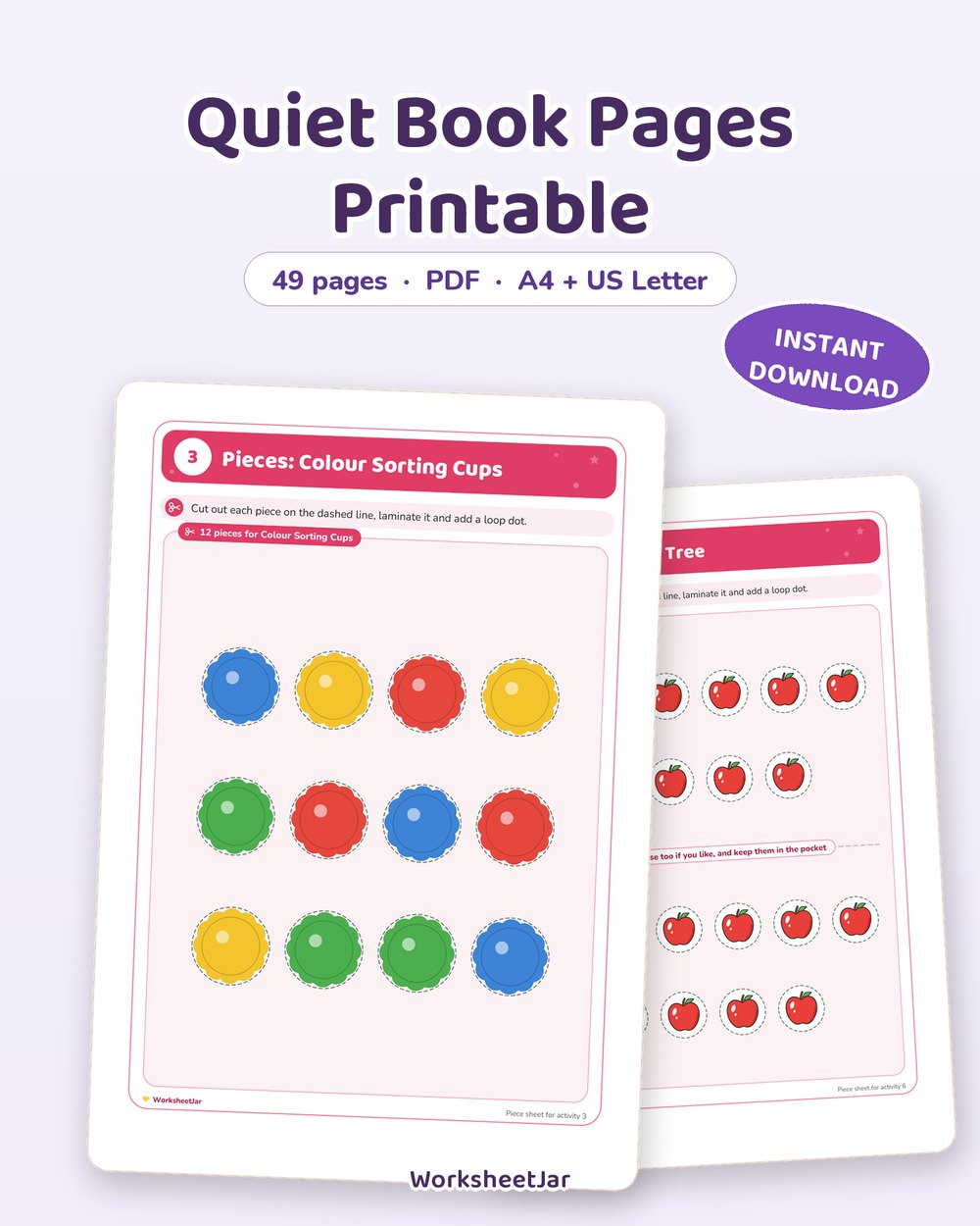 Quiet Book Pages Printable | 24 Velcro Activity Pages - printable toddler & busy binders PDF, page preview