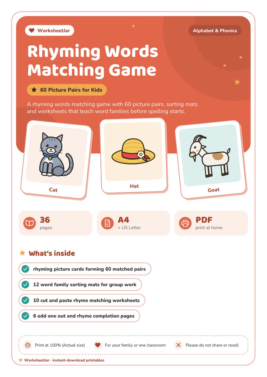 Rhyming Words Matching Game - cover