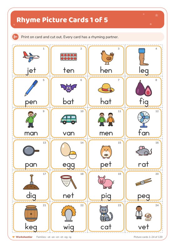 Rhyming Words Matching Game - inside page 1