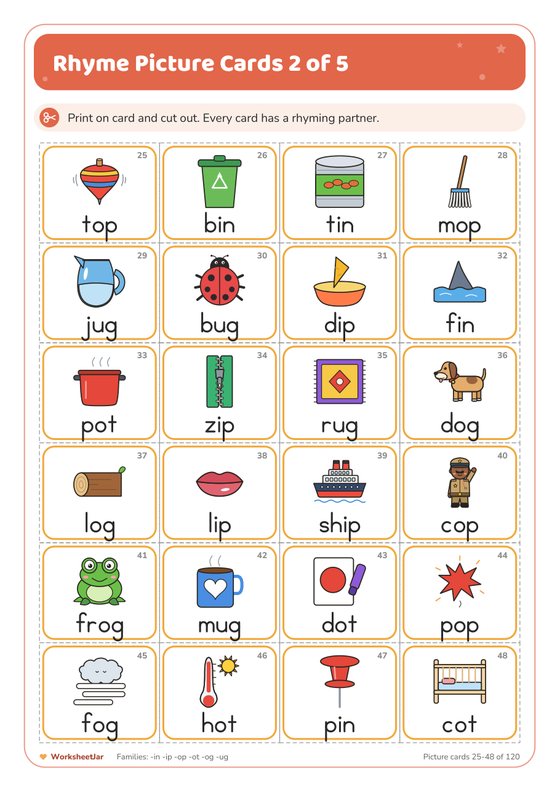 Rhyming Words Matching Game - inside page 2