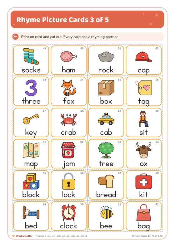 Rhyming Words Matching Game - inside page 3