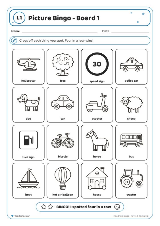 Road Trip Bingo and Car Games - inside page 1