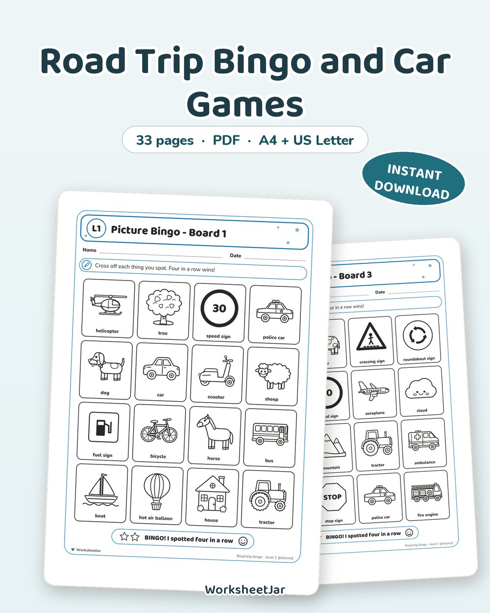Road Trip Bingo and Car Games | 32 Printable Pages - printable travel planners & guides PDF, page preview
