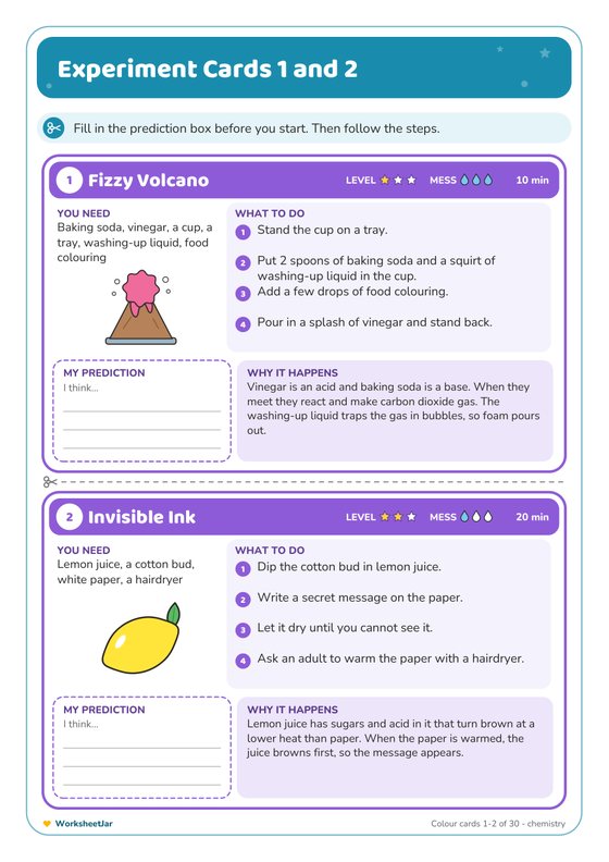 Science Experiment Cards for Kids - inside page 1