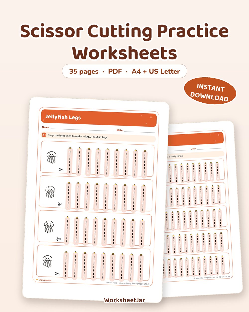 Scissor Cutting Practice Worksheets | 34 Cutting Pages - printable tracing & pre-writing PDF, page preview