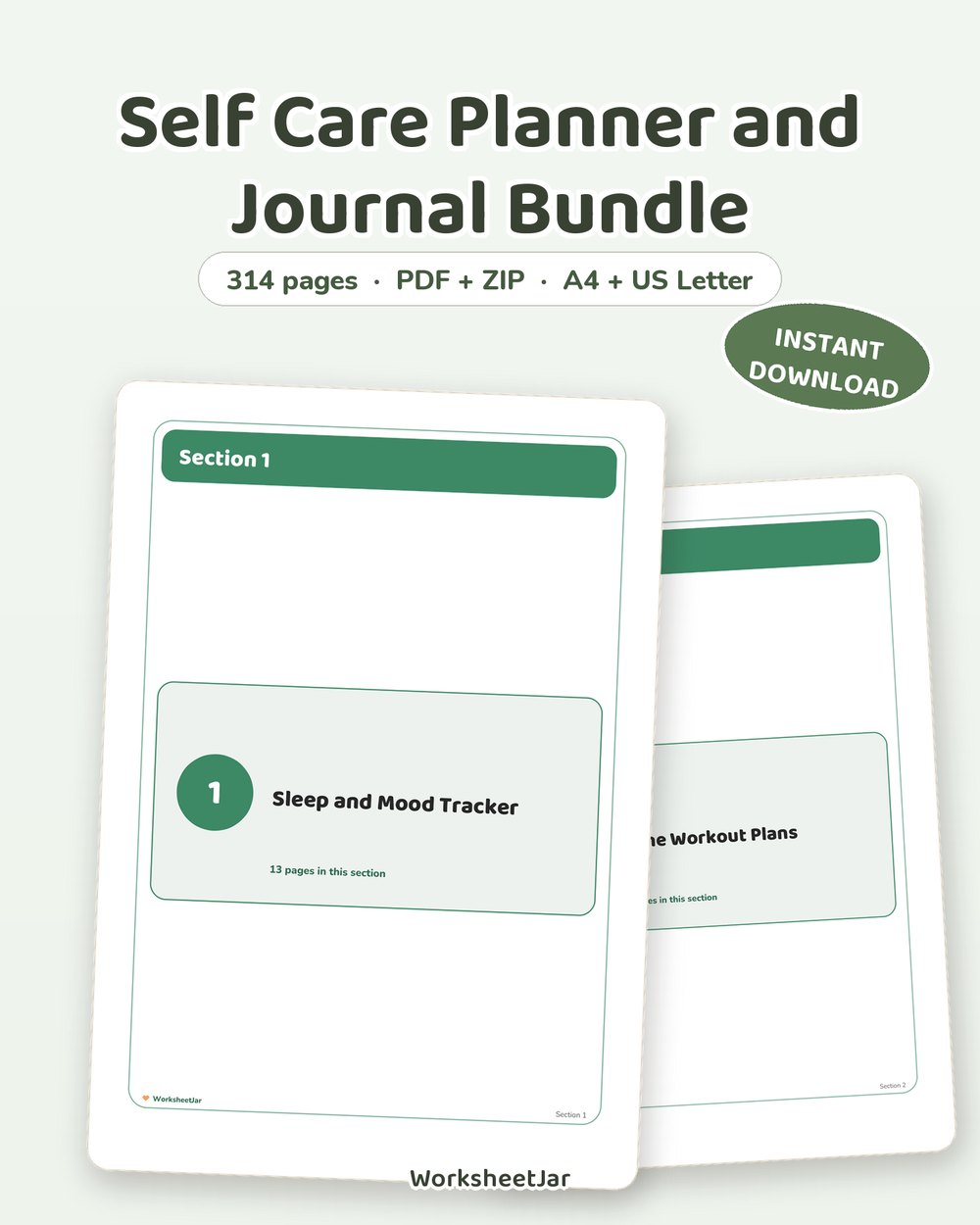 Self Care Planner and Journal Bundle | 314 Pages - printable wellness & self-care PDF, page preview