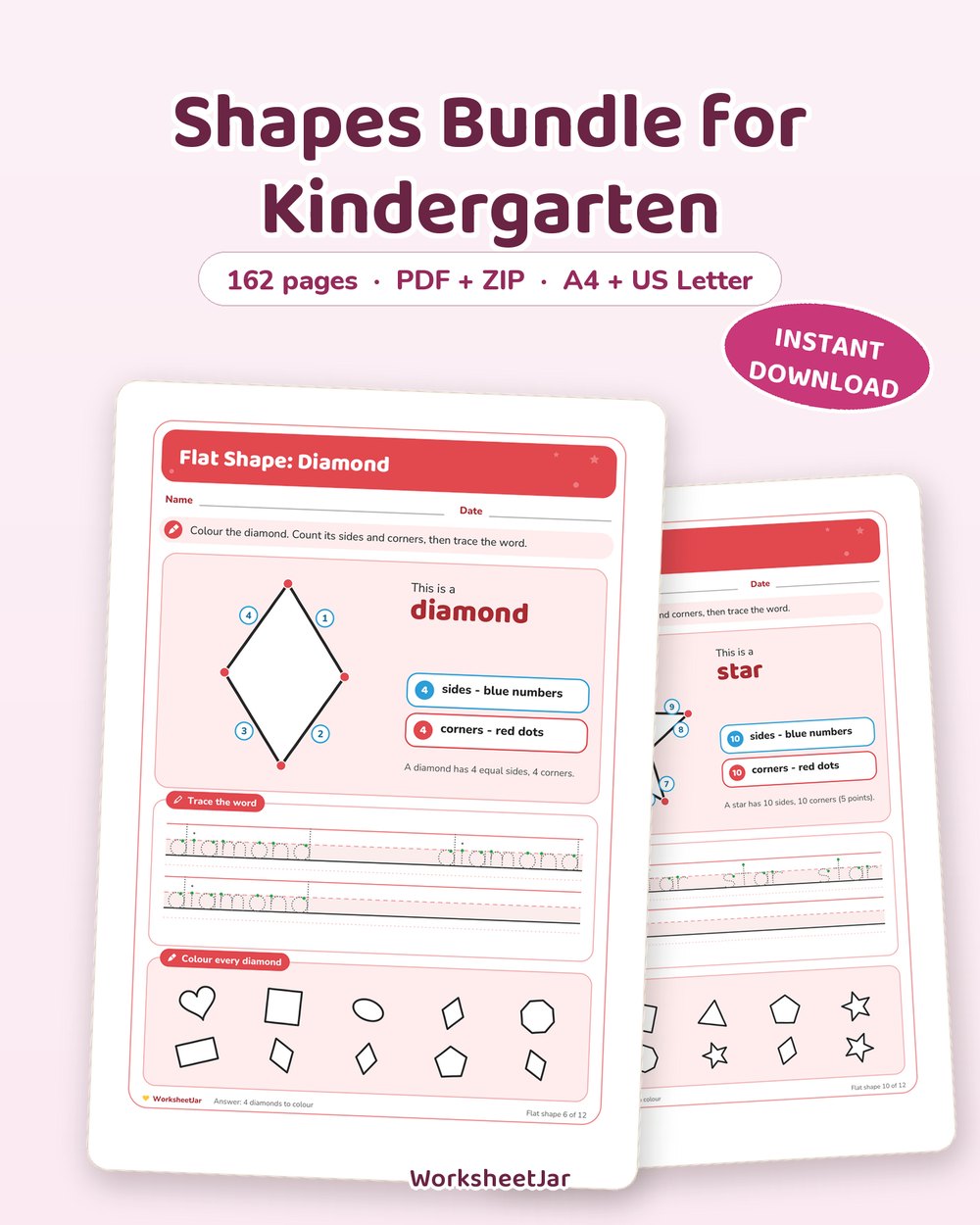 Shapes Bundle for Kindergarten | 162 Pages 2D and 3D Work - printable colors & shapes PDF, page preview