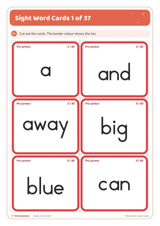Sight Word Flashcards - inside page 1