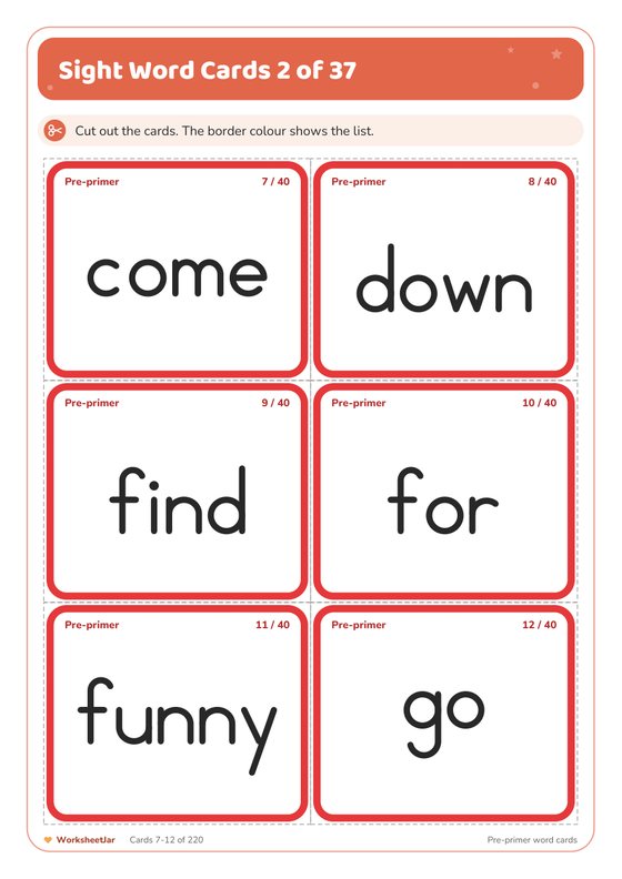 Sight Word Flashcards - inside page 2