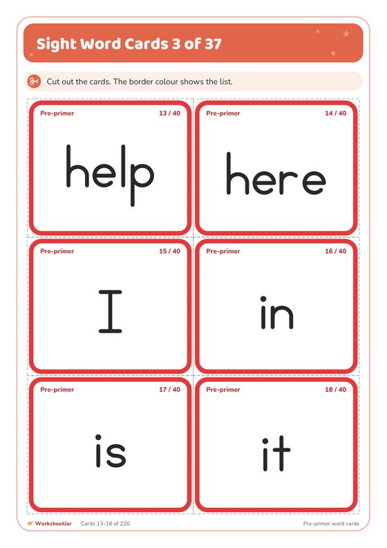 Sight Word Flashcards - inside page 3