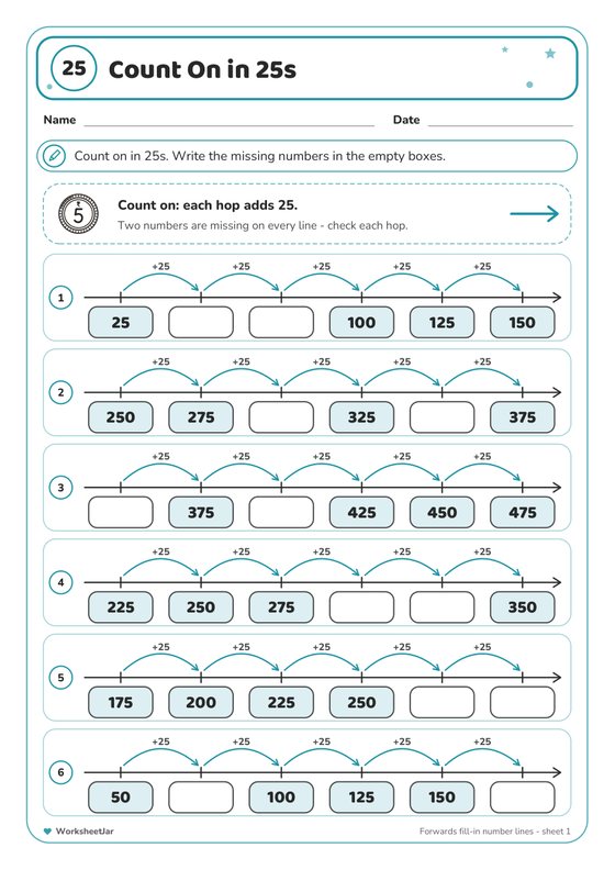 Skip Counting by 25s Worksheets - inside page 2