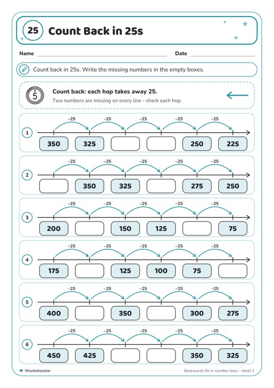 Skip Counting by 25s Worksheets - inside page 3