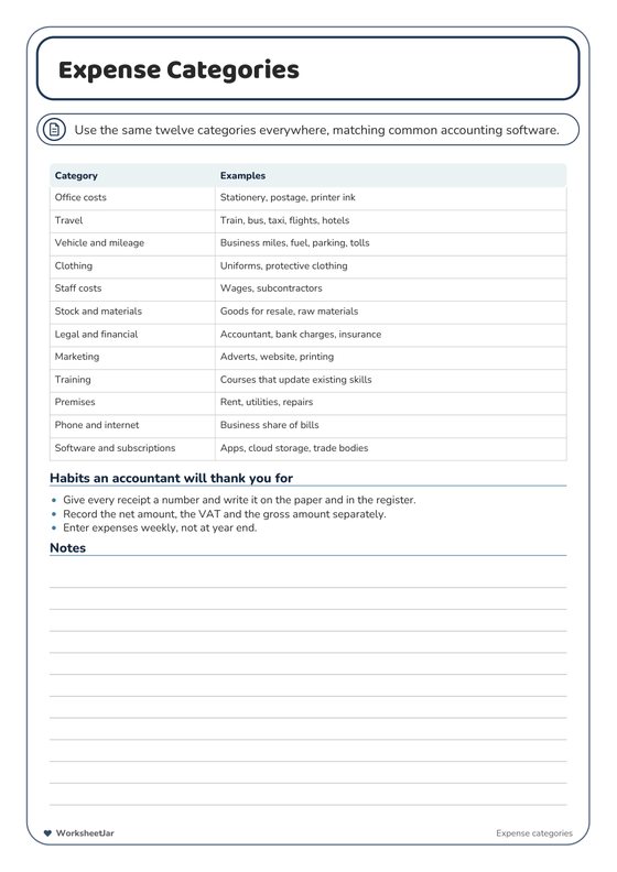 Expense and Timesheet Pack - inside page 1