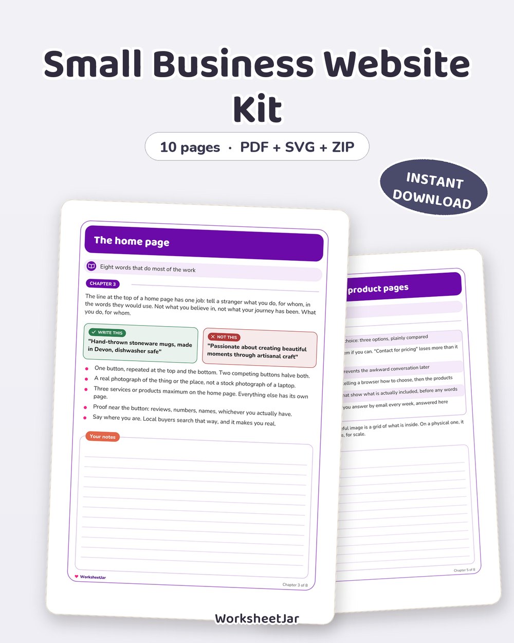 Small Business Website Kit | 6 Wireframes and a Guide - printable design assets for creators PDF, page preview