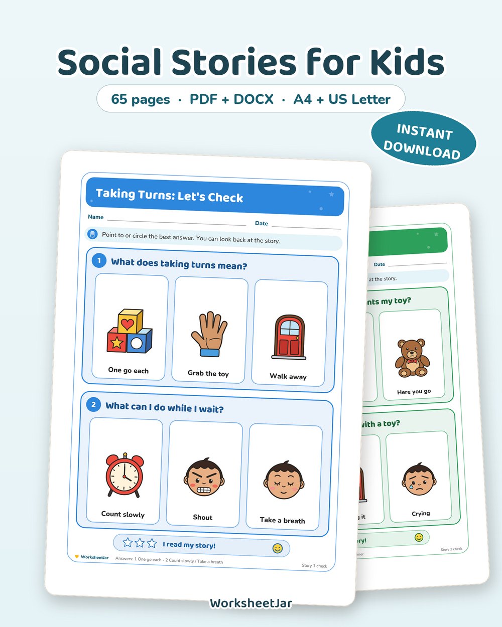 Social Stories for Kids | 12 Printable + 8 Editable Stories - printable sel & stem cards PDF, page preview