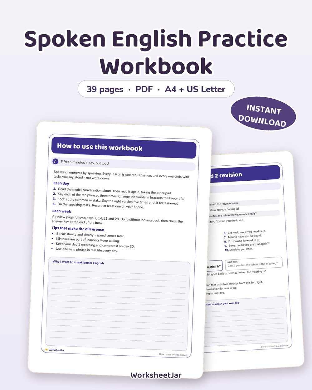 Spoken English Practice Workbook | 30 Days of Everyday Conversations - printable ebooks, courses & prompt packs PDF, page preview