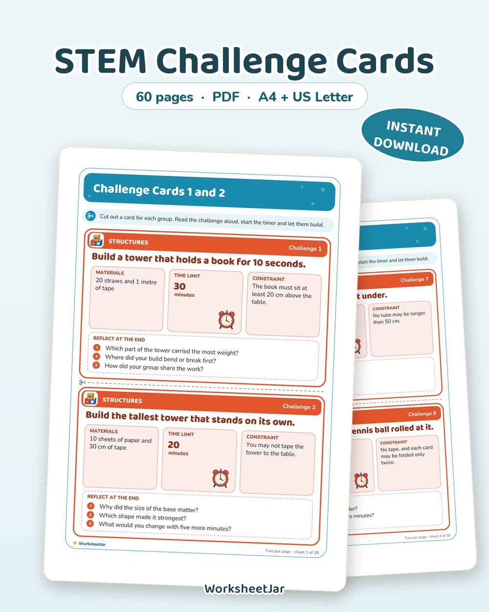 STEM Challenge Cards | 36 Hands-On Classroom Tasks - printable sel & stem cards PDF, page preview