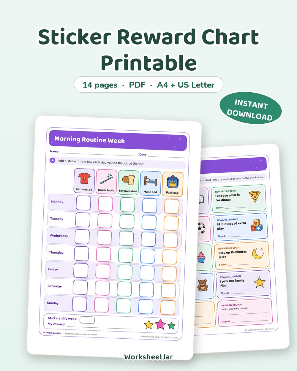 Sticker Reward Chart Printable | 12 Behaviour Charts - printable fine motor & activity PDF, page preview