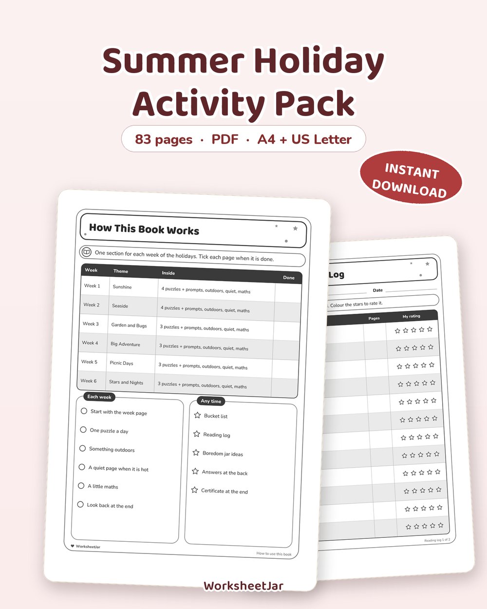 Summer Holiday Activity Pack | 83 Pages for Six Weeks - printable seasonal & holiday packs PDF, page preview