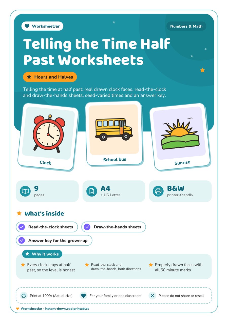 Telling the Time Half Past Worksheets - cover
