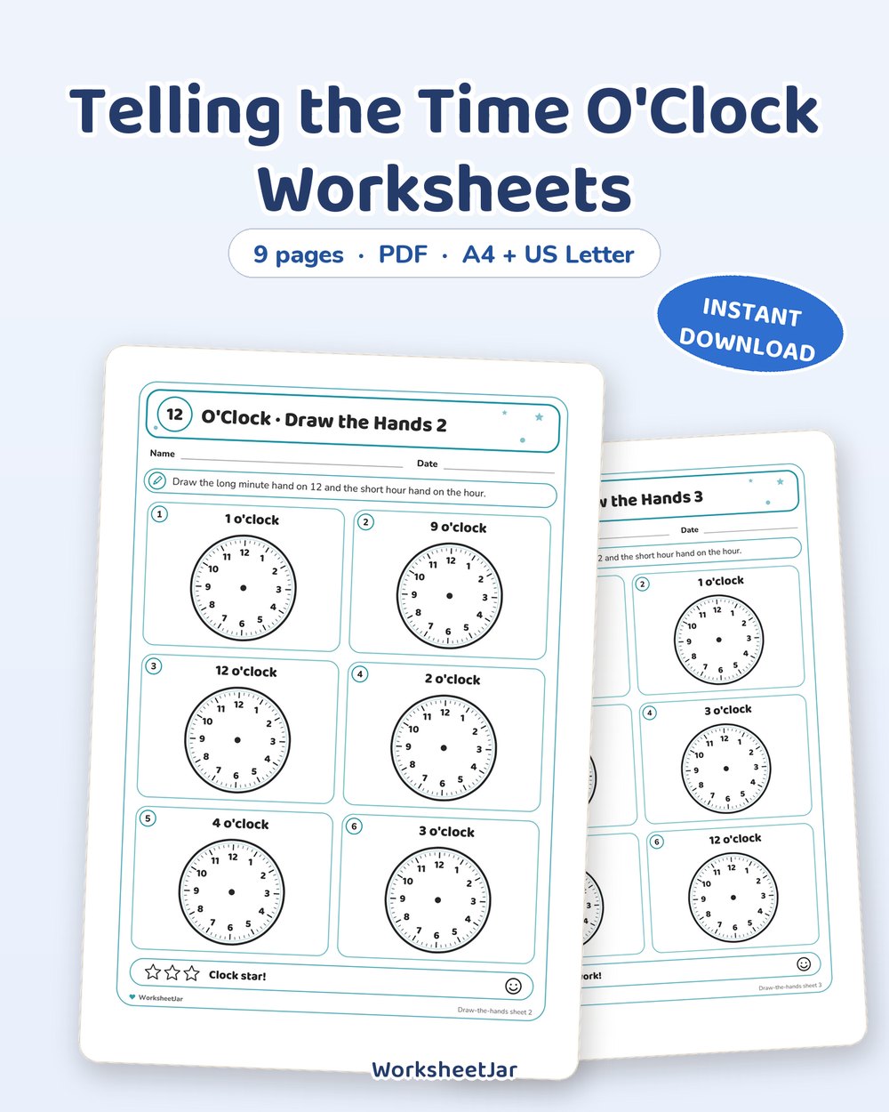 Telling the Time O'Clock Worksheets | First Clock Practice - printable numbers & math PDF, page preview