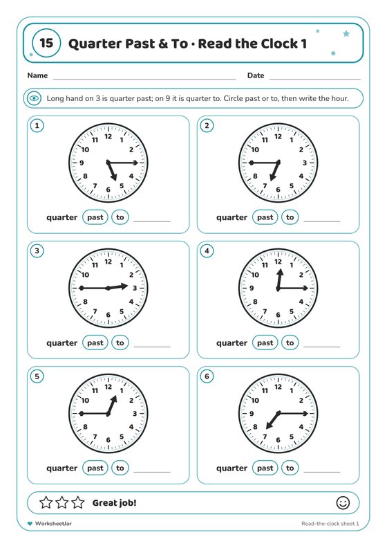 Telling the Time Quarter Past and To - inside page 1