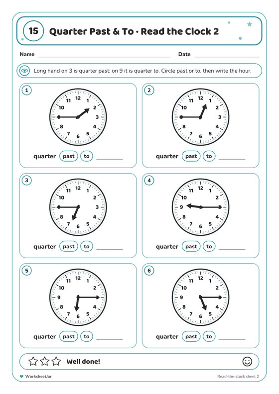 Telling the Time Quarter Past and To - inside page 3