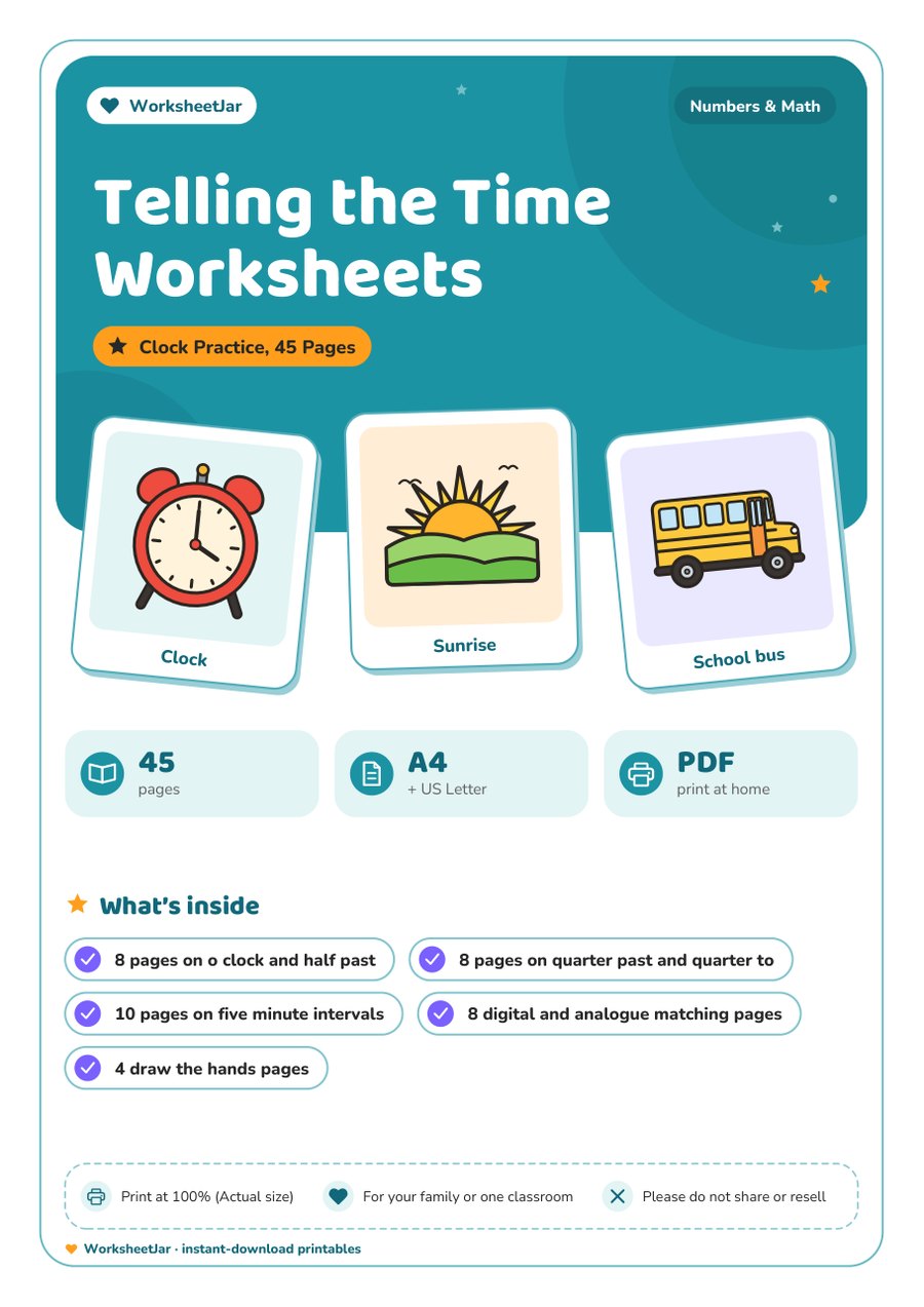 Telling the Time Worksheets - cover