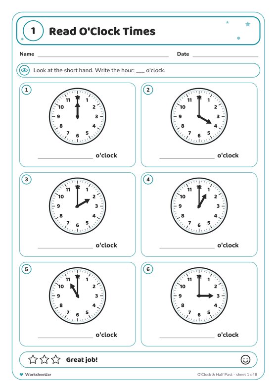 Telling the Time Worksheets - inside page 1
