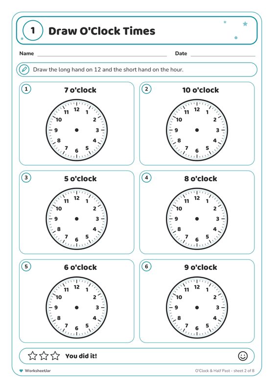 Telling the Time Worksheets - inside page 2