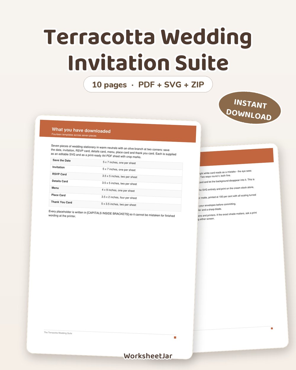 Terracotta Wedding Invitation Suite | 7 Editable Pieces - printable wedding & events PDF, page preview