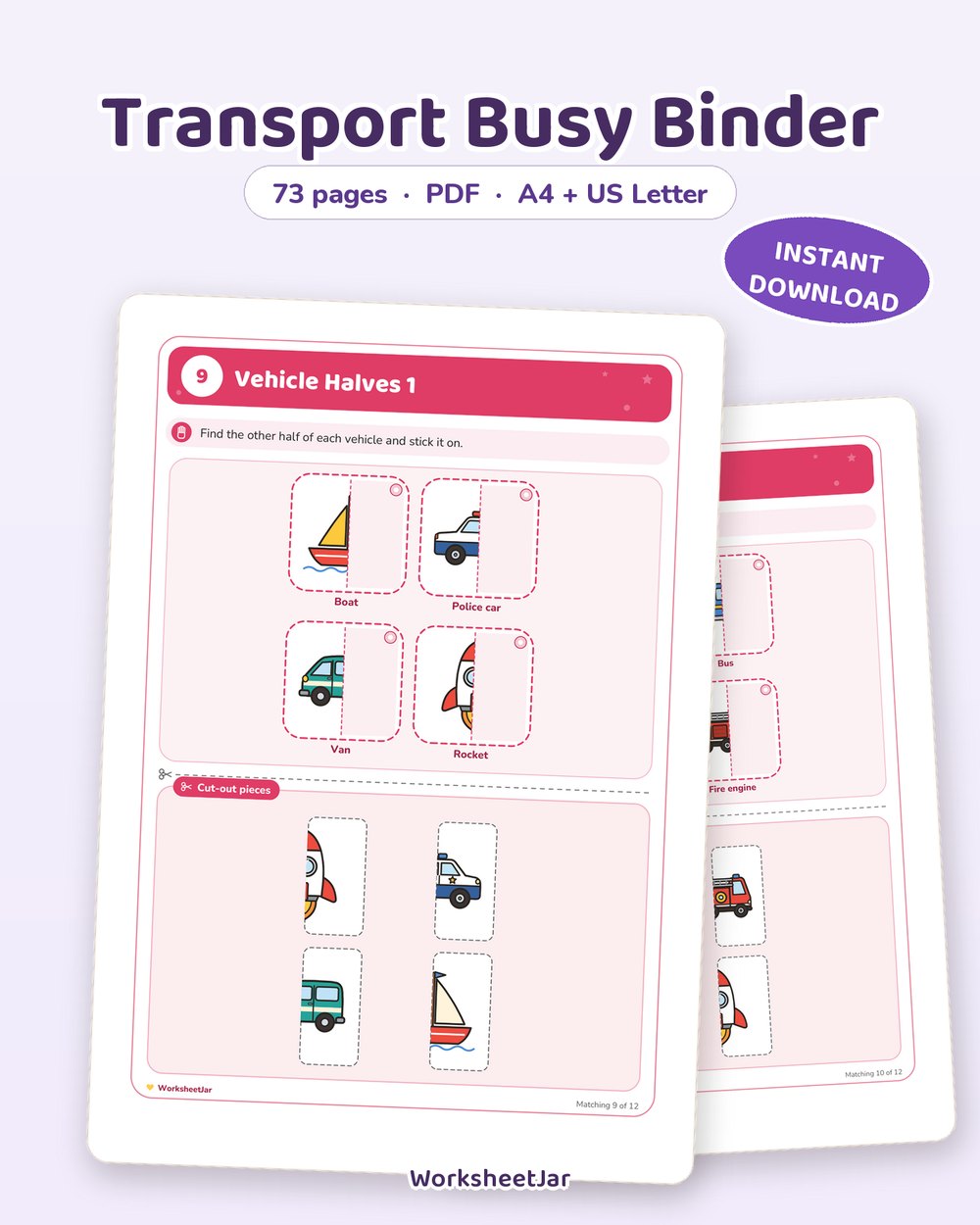 Transport Busy Binder | 73 Page Themed Learning Folder - printable toddler & busy binders PDF, page preview