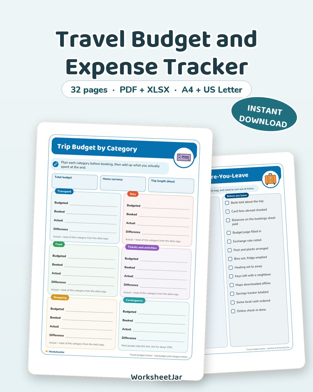 Travel Budget and Expense Tracker | Printable and Sheets - printable travel planners & guides PDF, page preview