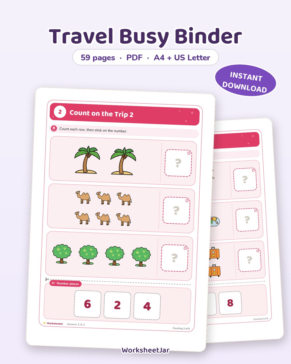 Travel Busy Binder | Flight and Car Activities, 58 Pages - printable toddler & busy binders PDF, page preview