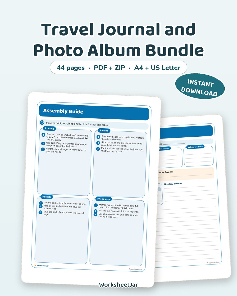 Travel Journal and Photo Album Bundle | 44 Memory Pages - printable travel planners & guides PDF, page preview