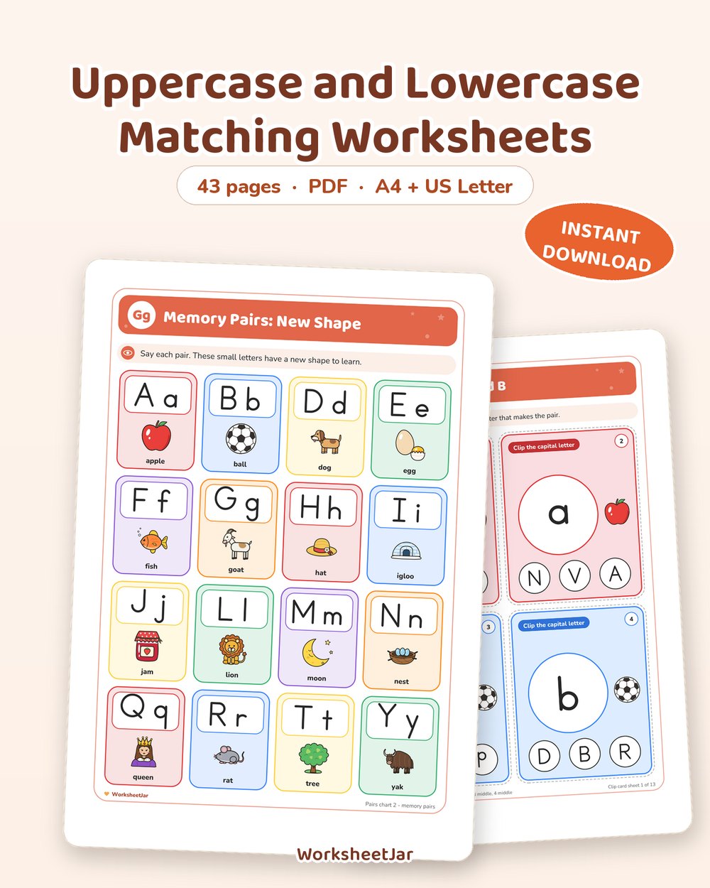 Uppercase and Lowercase Matching Worksheets | 43 Pages - printable alphabet & phonics PDF, page preview