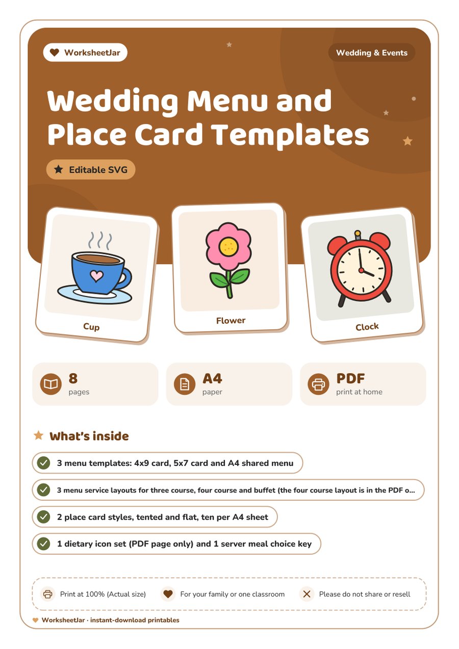 Wedding Menu and Place Card Templates - cover