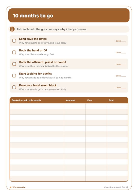 Wedding Planning Timeline - inside page 3
